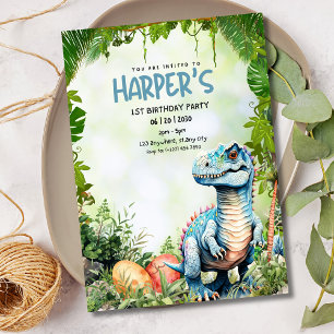 Dinosaur 1st Birthday invitation, Jurassic Party Invitation