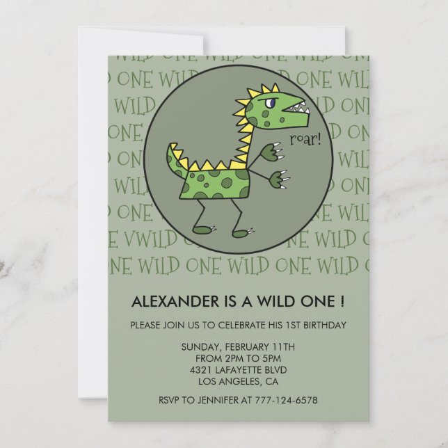 Dinosaur 1st birthday invitations wild one boy (Front)