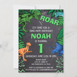 Dinosaur 1st Birthday Kids Birthday Dino Trex Boy Invitation