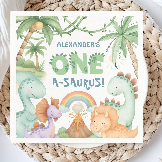 Dinosaur 1st Birthday One A-Saurus Boy Dino Paper Napkin (Creator Uploaded)