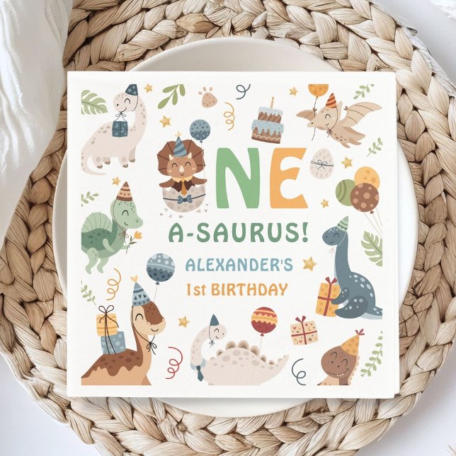Dinosaur 1st Birthday One A-Saurus Boy Dino Paper Napkin (Creator Uploaded)