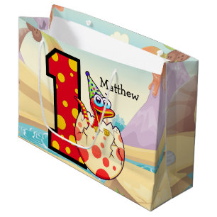 Dinosaur 1st Birthday Party Custom Large Gift Bag
