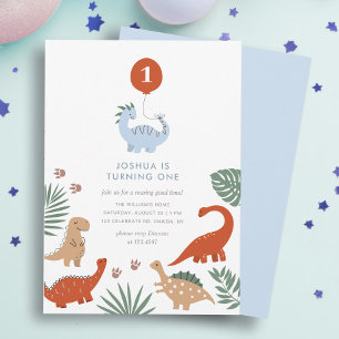 Dinosaur 1st Birthday Party Invitation