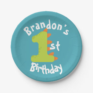 Dinosaur 1st Birthday Party Paper Plate