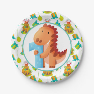 Dinosaur 1st Birthday Party Paper Plate
