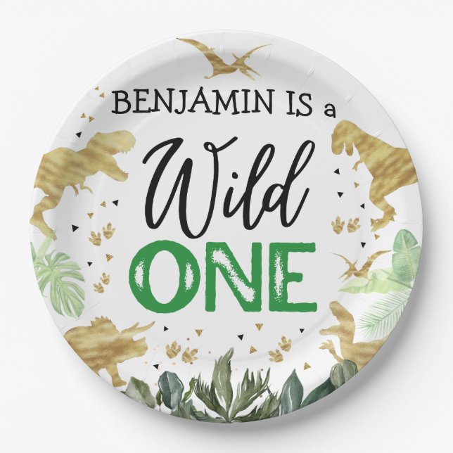 Dinosaur 1st Birthday Party Paper Plate (Front)