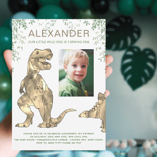 Dinosaur 1st Birthday Party Photo  Invitation