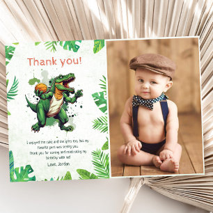 Dinosaur 1st Birthday Party Photo Thank You Card