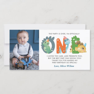 Dinosaur 1st Birthday Thank You Card