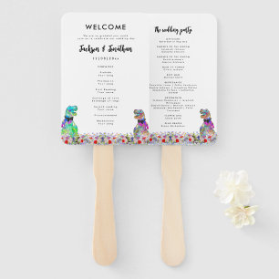 Dinosaur 2 Grooms Gay Wedding Day Program Hand Fan