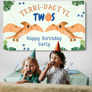 Dinosaur 2nd Birthday Funny Green Pterodactyl  Banner