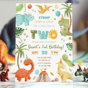 Dinosaur 2nd Birthday Invitation,Two Rex Dinosaur Invitation
