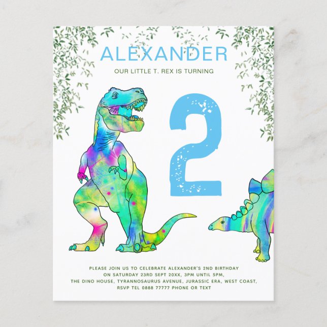 Dinosaur 2nd Birthday Party Flyer (Front)