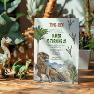 Dinosaur 2nd Birthday Party invitation