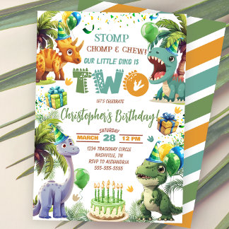 Dinosaur 2nd Birthday Party Invitation