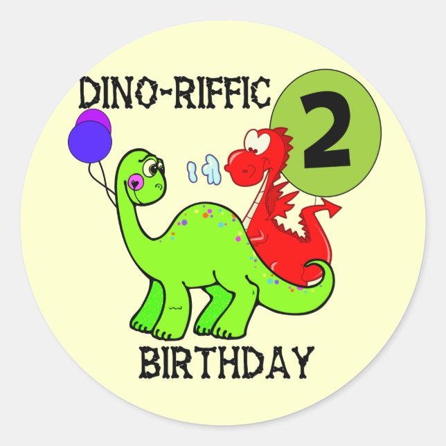 Dinosaur 2nd Birthday T-shirts and Gifts Classic Round Sticker (Front)