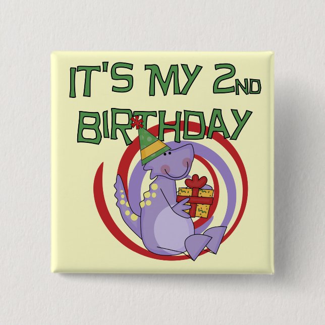 Dinosaur 2nd Birthday Tshirts and Gifts 15 Cm Square Badge (Front)