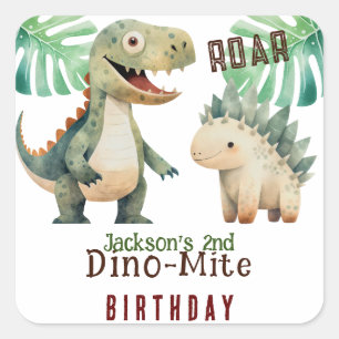 Dinosaur 2nd Birthday Watercolor  Square Sticker