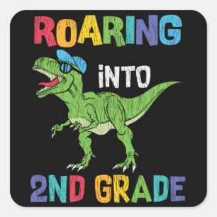Dinosaur 2nd Grade Back to School Kids Gift Square Sticker