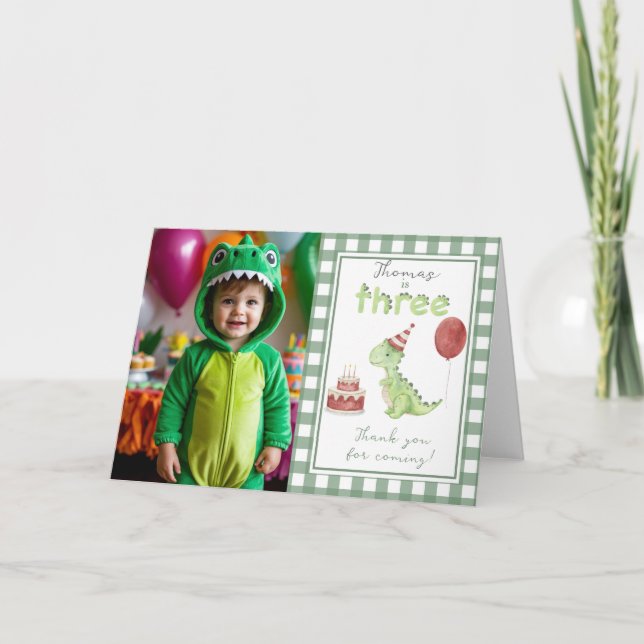 Dinosaur 3 Third Birthday thank You Card (Front)