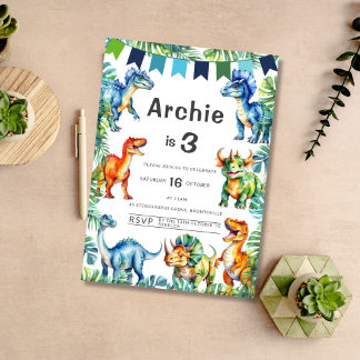 Dinosaur 3rd Birthday Invitation