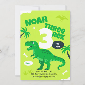 Dinosaur 3rd Birthday Invitation for Boys