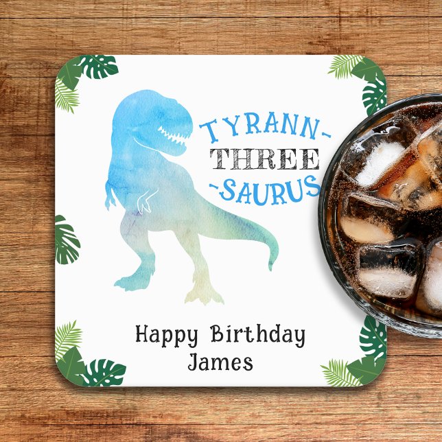 Dinosaur 3rd Birthday Party Blue Tyrannosaurus Rex Square Paper Coaster (Dinosaur 3rd Birthday Party Blue Tyrannosaurus Rex Square Paper Coaster
)