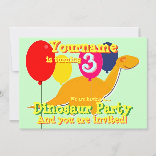 Dinosaur 3rd Birthday Party Invitations (Front)