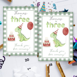 Dinosaur 3rd Birthday thank You Card