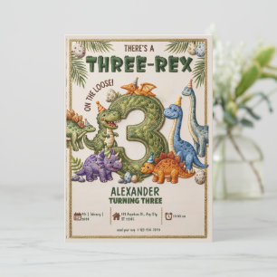 Dinosaur 3rd Birthday Three-Rex Party Birthday Invitation