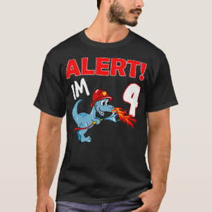 Dinosaur 4 Year Old 4th Birthday Boy Firefighter T-Shirt