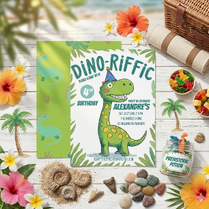  Dinosaur 4th Birthday Party ,Green Dino-Riffic Invitation