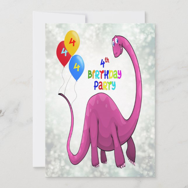 Dinosaur 4th Birthday Party Invitation (Front)