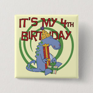 Dinosaur 4th Birthday T-shirts and Gifts 15 Cm Square Badge