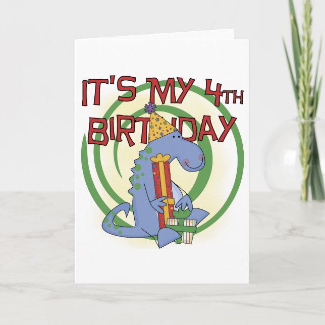 Dinosaur 4th Birthday T-shirts and Gifts Card (Front)