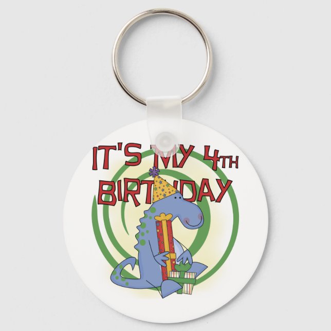 Dinosaur 4th Birthday T-shirts and Gifts Key Ring (Front)