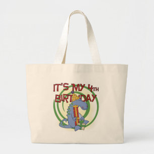 Dinosaur 4th Birthday T-shirts and Gifts Large Tote Bag