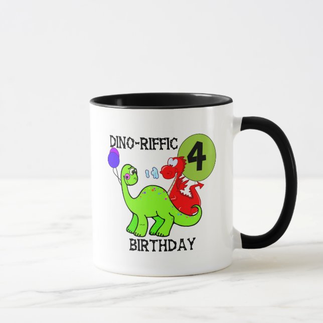 Dinosaur 4th Birthday Tshirts and Gifts Mug (Right)