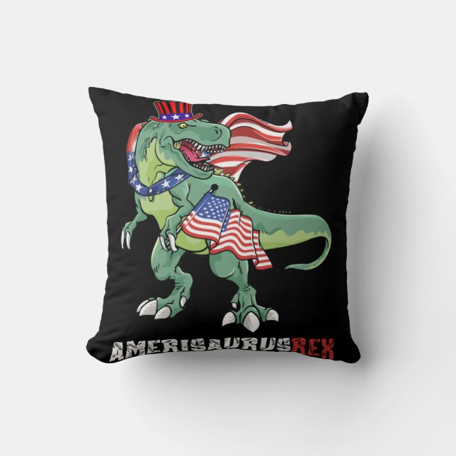 Dinosaur 4th July Amerisaurus T Rex Independence Cushion (Front)