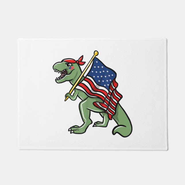 Dinosaur 4th of July American Flag Patriotic   Doormat (Front)