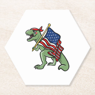 Dinosaur 4th of July American Flag Patriotic   Paper Coaster