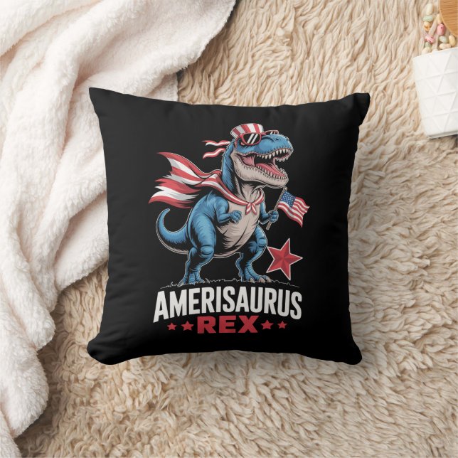 Dinosaur 4th of July Amerisaurus T Rex Funny Cushion (Blanket)