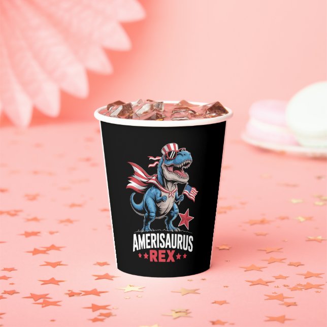 Dinosaur 4th of July Amerisaurus T Rex Funny Paper Cups (Insitu)