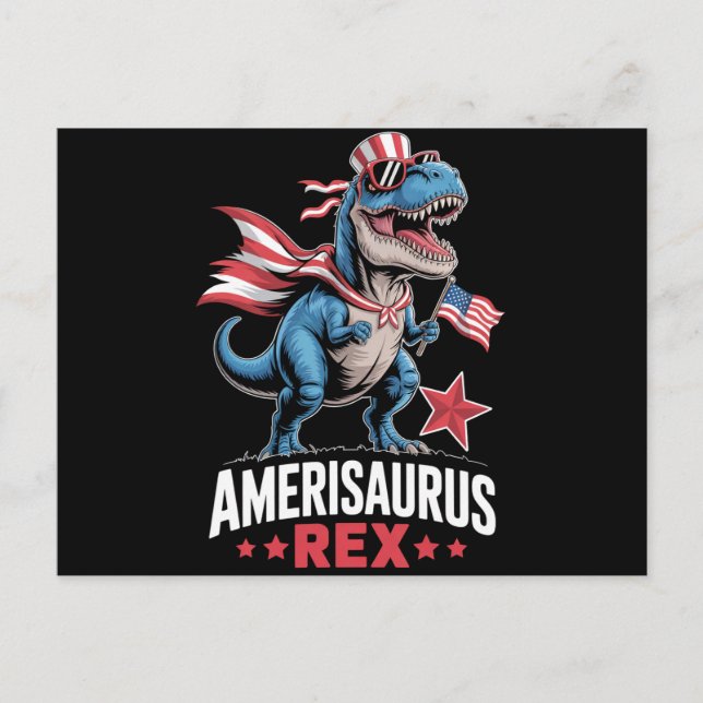 Dinosaur 4th of July Amerisaurus T Rex Funny Postcard (Front)