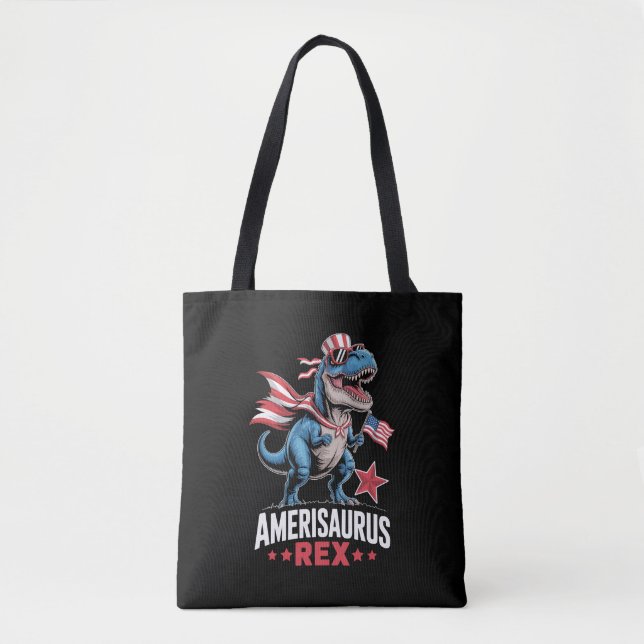 Dinosaur 4th of July Amerisaurus T Rex Funny Tote Bag (Front)