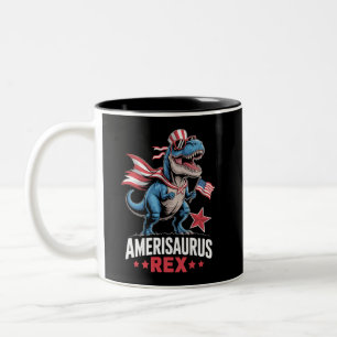 Dinosaur 4th of July Amerisaurus T Rex Funny Two-Tone Coffee Mug