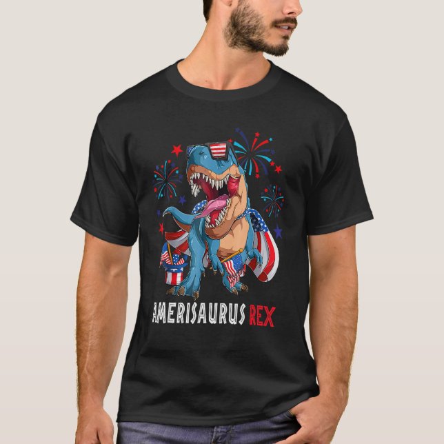 Dinosaur 4th of July Boys Girls Men Amerisaurus Re T-Shirt (Front)