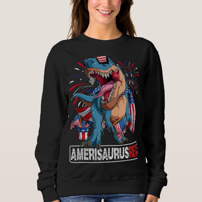 Dinosaur 4th of July Boys Girls Men Amerisaurus T  Sweatshirt (Front)