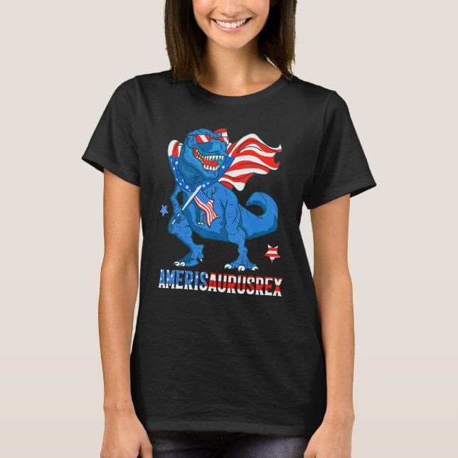 Dinosaur 4th of July Boys Girls Men Women Amerisau T-Shirt (Front)