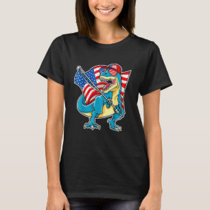 Dinosaur 4th Of July Boys Rex American Flag USA T-Shirt
